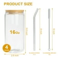 thumbnail image 4 of 4 PCS Glass Cups with Bamboo Lids and Glass Straw Set, 16 OZ Can Shaped Glass Cups for Beer, Ice Coffee, Cute Tumbler Cup Great for Soda Boba Tea Cocktail Include 2 Cleaning Brushes, 1 Set, 4 of 7