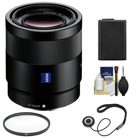 Sony Alpha E-Mount Sonnar T* FE 55mm f/1.8 ZA Lens with NP-FW50 Battery + Filter + Kit for A7, A7R, A7S Mark II III, A9, A6300, A6500