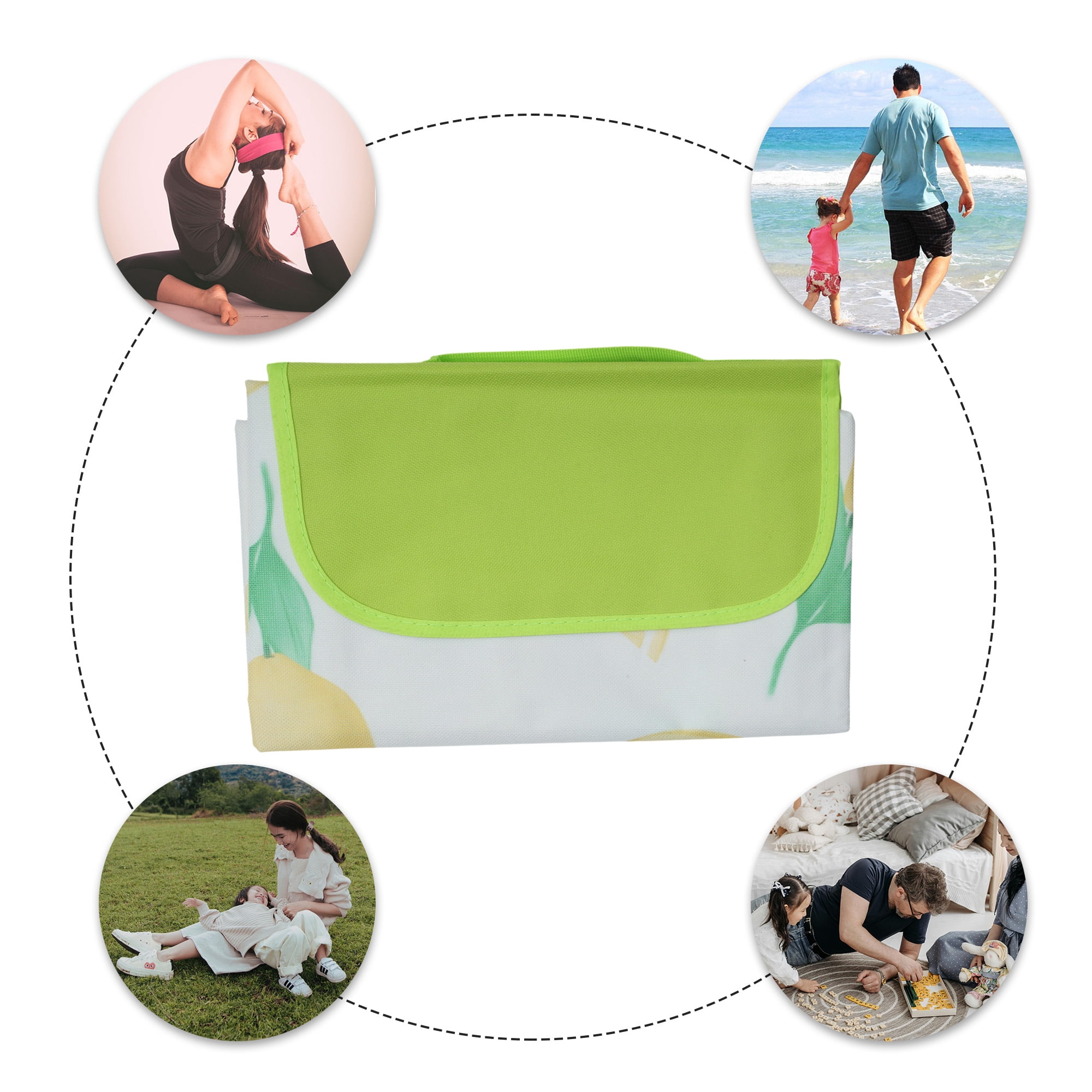 Unique Bargains Picnic Blanket Waterproof Beach Mat Lightweight with Handle Yellow Green