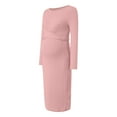 thumbnail image 4 of Lispipm Sweater Dress for Women Long Sleeve Maternity Dress with Crew Neck and Slim Fit Ribbed Knit Maxi Dress for Fall Winter Pink XL, 4 of 9
