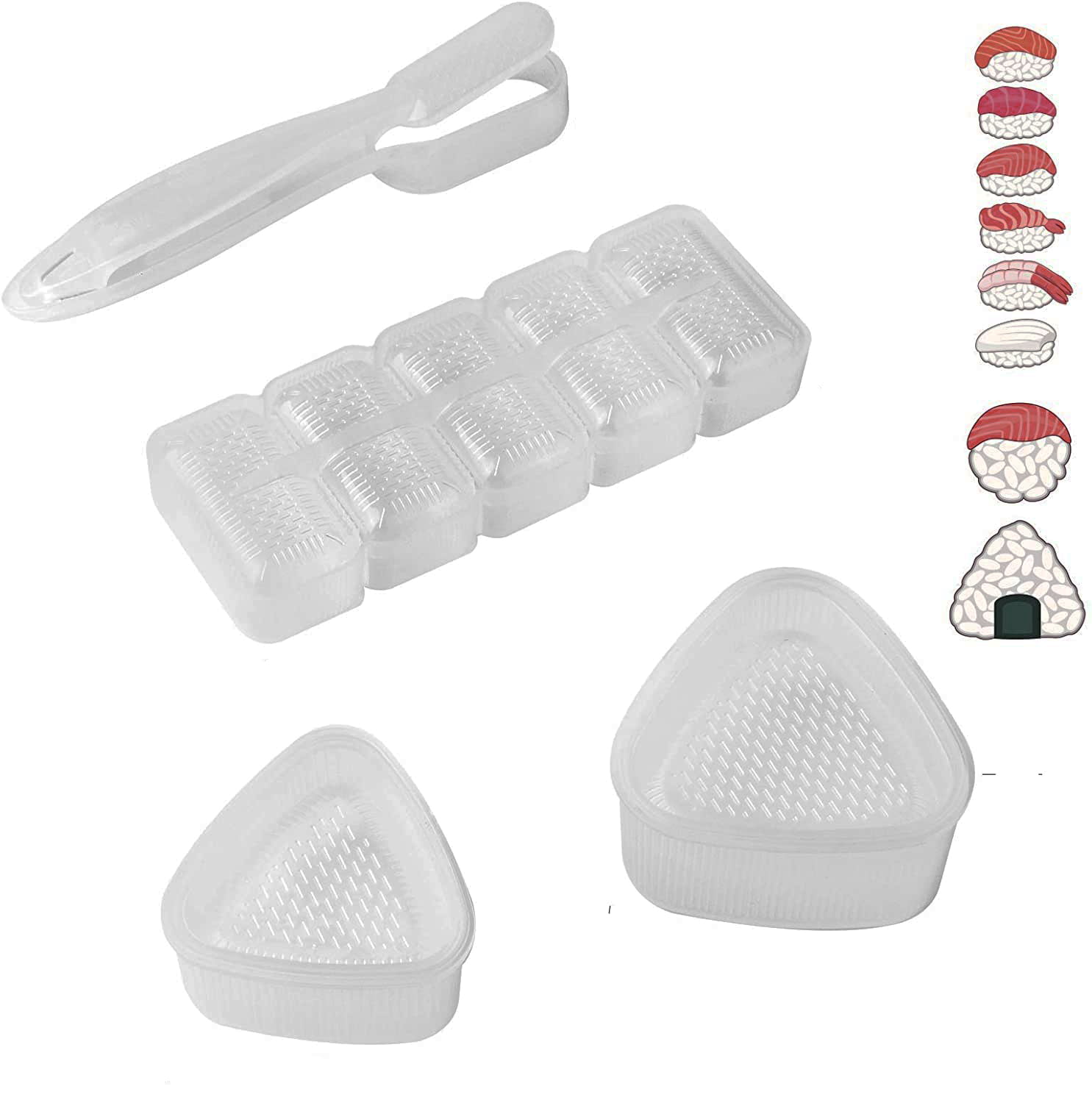 AYCCNH 6 in 1 Sushi Maker Box,Multifunctional  Triangle-Heart-Triangle Sushi Mold for Sushi Making and Storage (Gray):  Sushi Plates