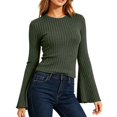 thumbnail image 3 of Likimi Womens T Shirts Crew Neck Solid Color Long Sleeve Tops For Women Casual Pullover Size L, 3 of 7