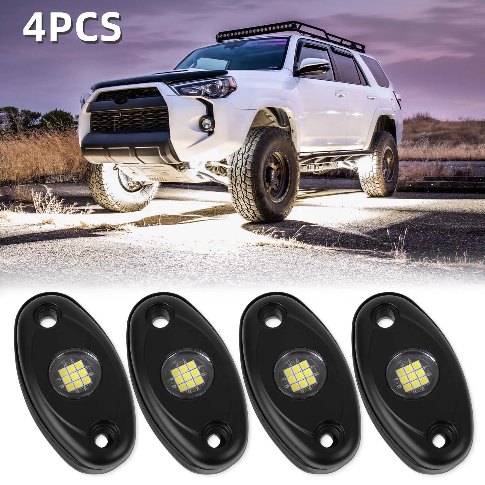 4Pods LED Rock Lights White LED Neon Underglow Light for Car Truck ATV UTV SUV Boat Underbody Glow Trail Rig Lamp Waterproof (White)