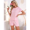 thumbnail image 3 of DARING DIVA Ribbed Knit Pajama Set Soft Short Sleeve Top M Pink, 3 of 7