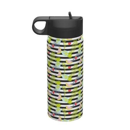 

Qekee Striped With Palm Tree Branches Print 18OZ Sports Insulated Kettle Coffee Mug Travel Tea Mug Thermos Cup 18 Stainless Steel Water Bottle For Running Hiking Cycling
