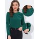 thumbnail image 2 of Allegra K Blusa casual de manga larga con cuello redondo y escote plisado para mujer Verde L Unique Bargains Blusa, 2 of 5