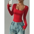 thumbnail image 2 of MOYIKO Square Neck Long Sleeve Body Suits for Womens Fitted Tops,Size XX-Large, 2 of 7