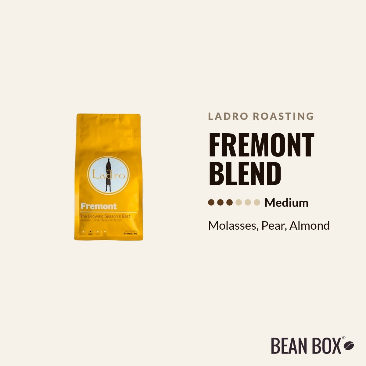 Fremont Blend - Roasted by Ladro Roasting - Whole Bean Coffee - 12oz Bag