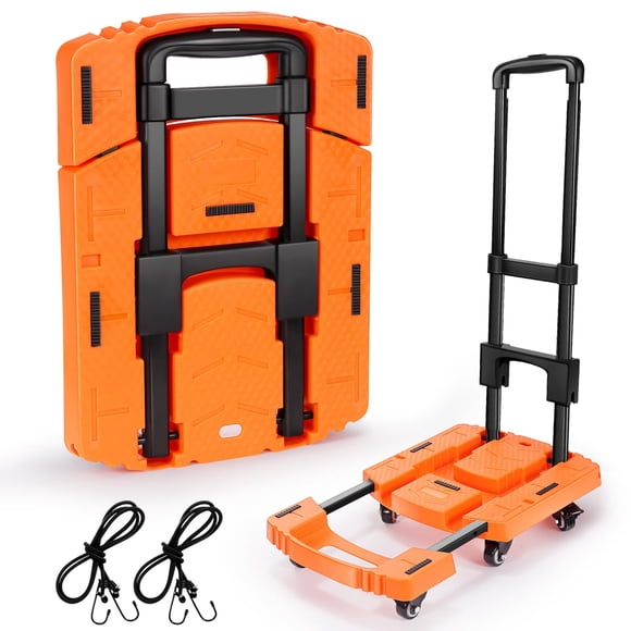 Voipvvii Camión de mano plegable, 500 libras, carrito portátil de alta resistencia, carrito de equipaje plegable de 6 ruedas con 2 cuerdas elásticas, carrito compacto para fácil movimiento, carrito de