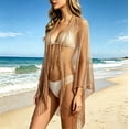 thumbnail image 7 of Women's Ombre Fishnet Crochet Kimono Cover-Up, Open Front Fringe Trim Beach Cardigan, Lightweight Swimwear for Pool, Vacation and Casual Wear Khaki Free Size, 7 of 7