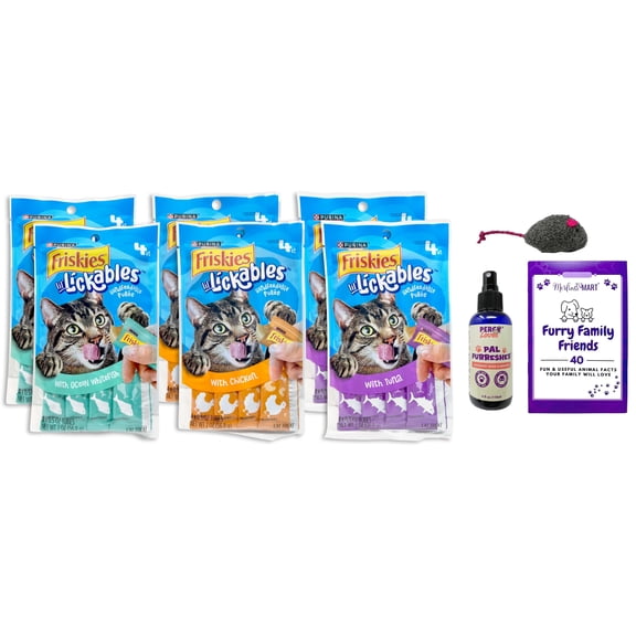 Friskies Lil Lickables Treat - Ocean Whitefish, Chicken, Tuna - 6 Packs of 4, MerlinsMart Zine, PercyLoves Pal Furresher, Cat Toy