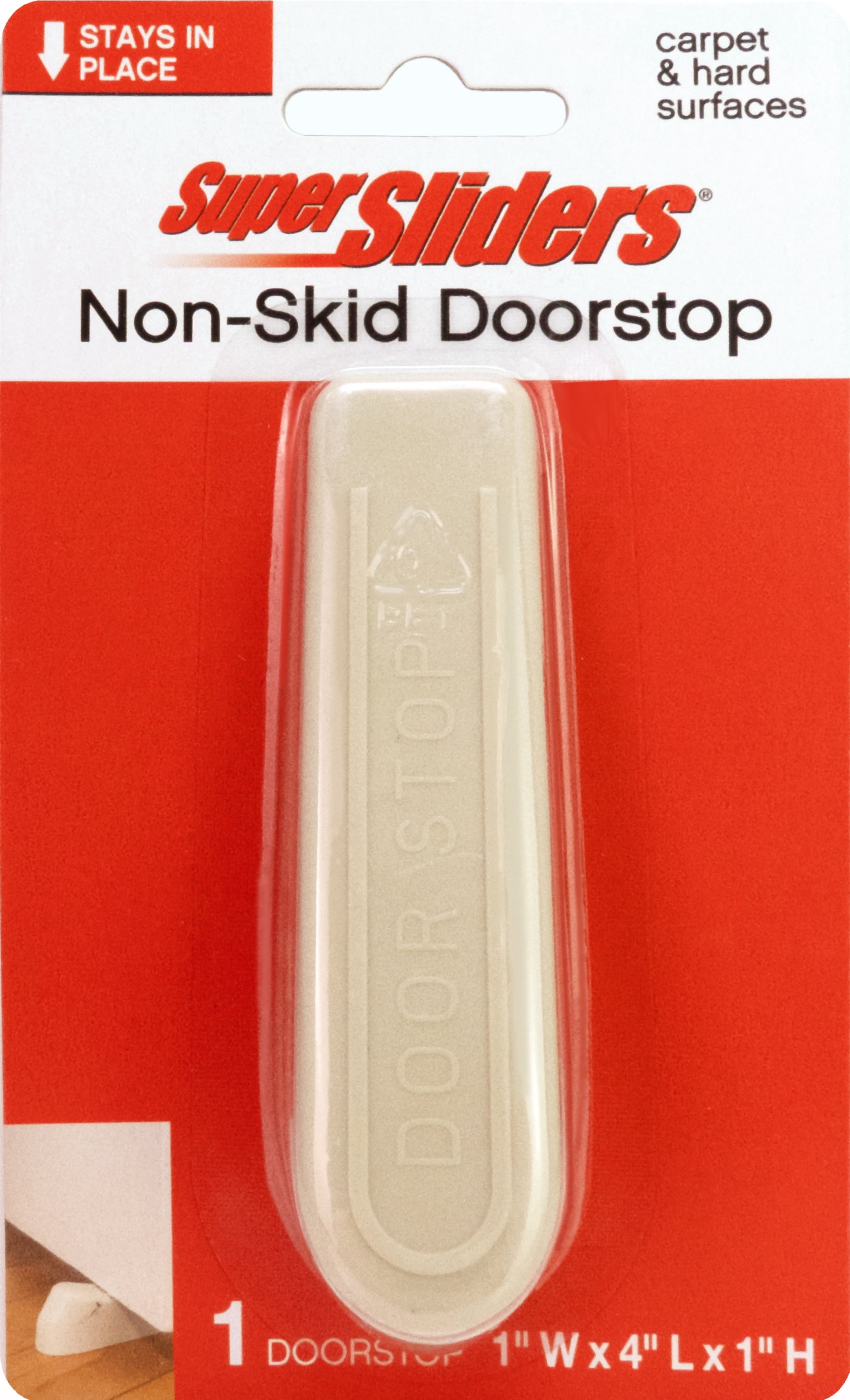 Super Sliders Non-Skid Door Stop, Durable Rubber Wedge Design for Floor Grip and Door Control, for textured surfaces and carpet – 1-Pack, Beige