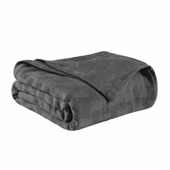 Basket Weave All-Season 100% Cotton Thermal Woven Blanket Charcoal / Full/Queen
