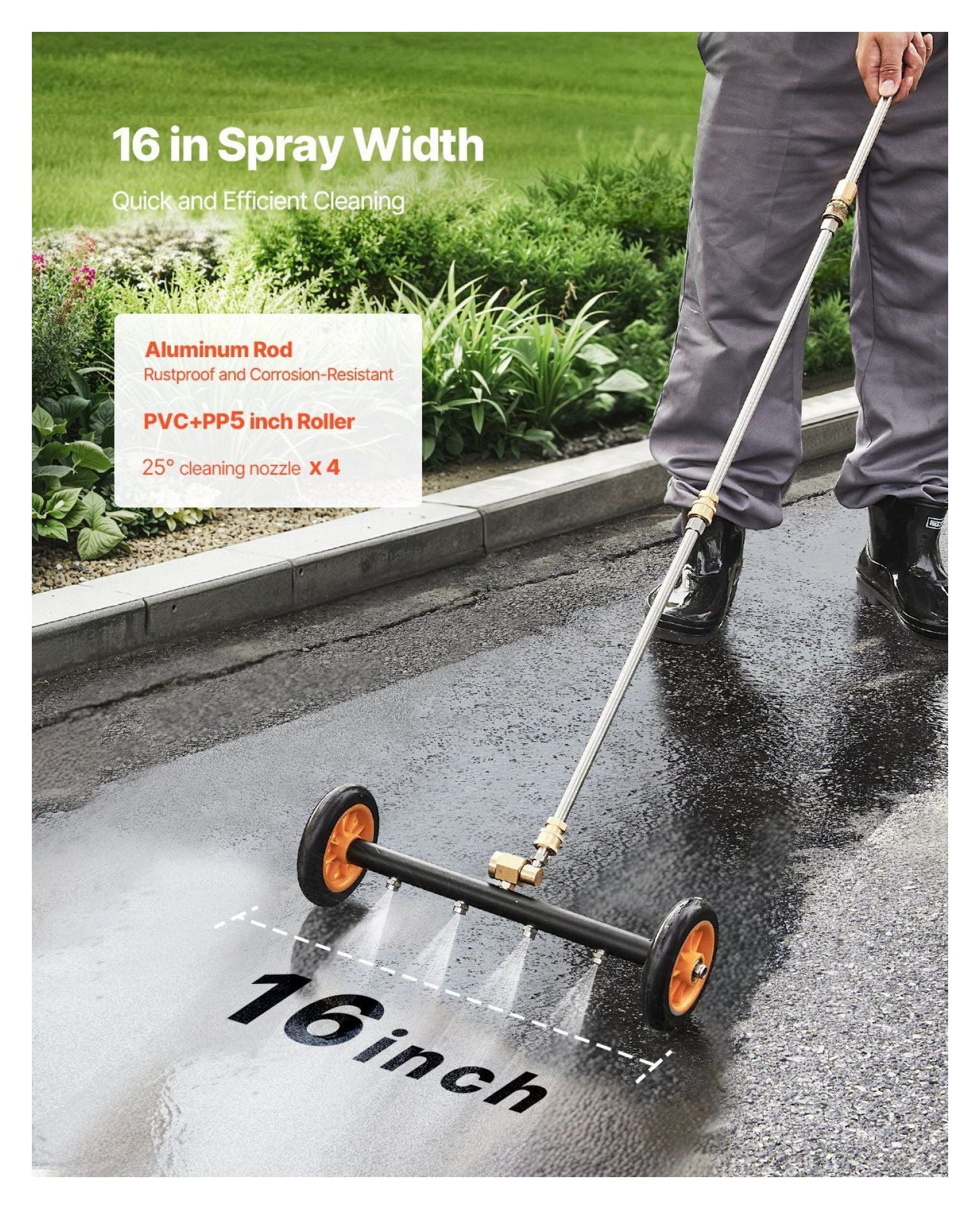 16" Pressure Washer Undercarriage Cleaner with 2 Wheels 2 Extended Wands