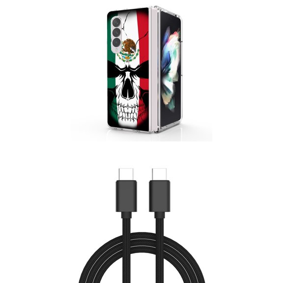 Accessory Bundle for Galaxy Z Fold 4: Slim Snap-On Case (Mexico Skull), PD Power Delivery USB-C to USB-C Cable (3 Feet)