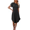 thumbnail image 1 of VISgogo Vestido casual para mujer Cuello redondo Split Manga corta Cintura alta Dobladillo curvo Vestidos de color sólido VISgogo moda, 1 of 6