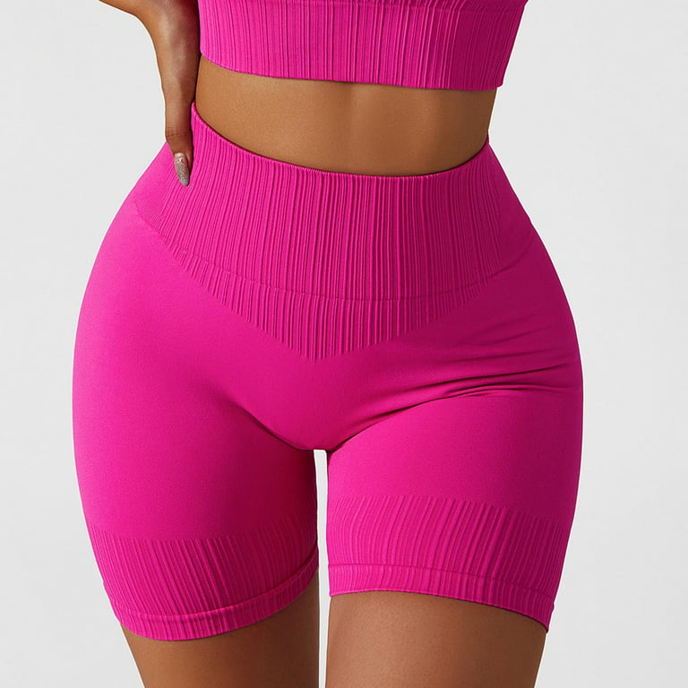 ZMHEGW Yoga Short for Women Workout Shorts Solid Hot Pink S 
