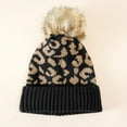 thumbnail image 3 of jiaroswwei Ribbed Edge Ear Knitted Hat Autumn Winter Plush Ball Leopard Print Knitted Beanie Cap for Cycling, 3 of 8