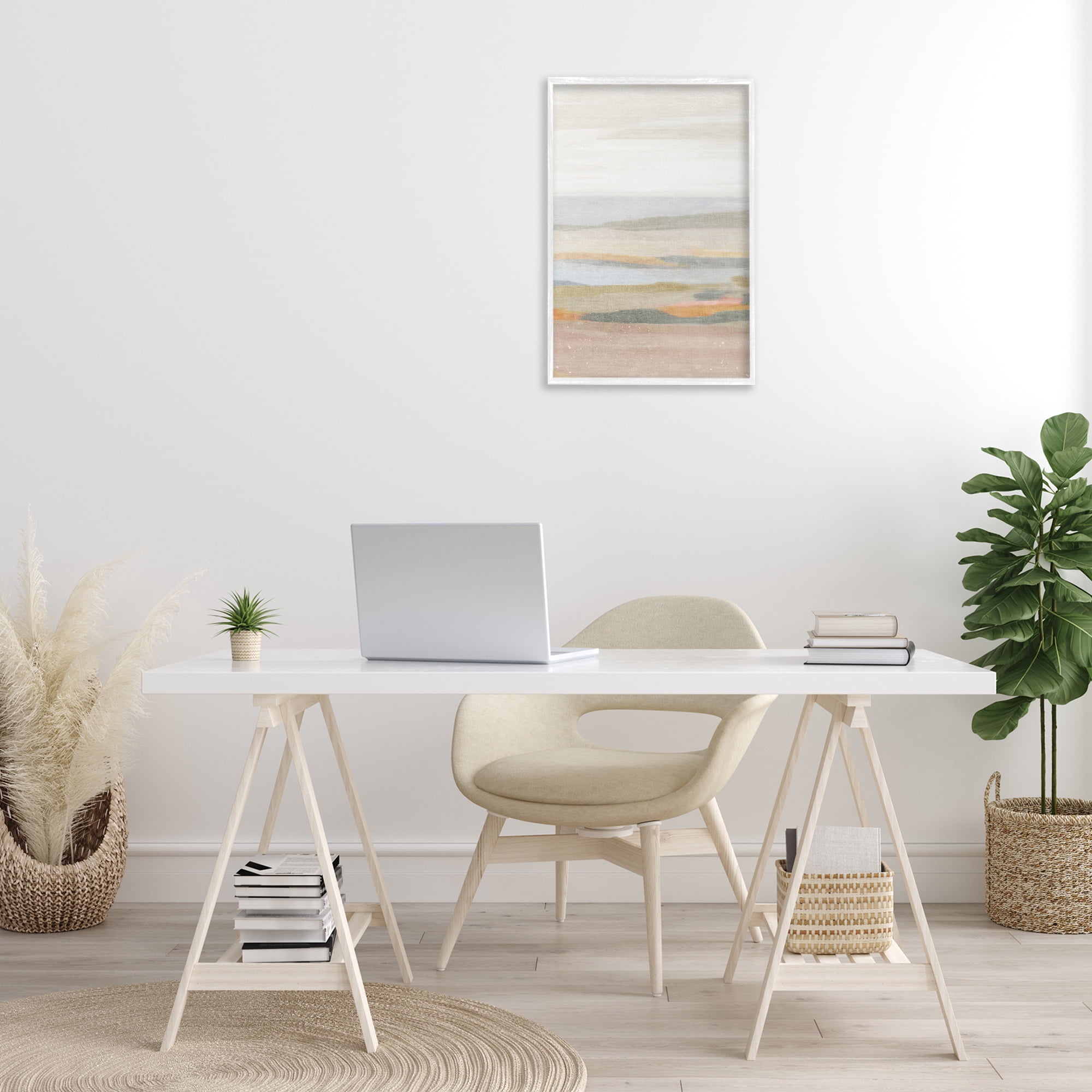 Stupell Industries Calming Neutral Beach Coastal Painting White Framed Art Print Wall Art, 16 x 24