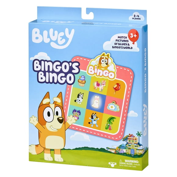 Juego de cartas Bluey Bingo's Bingo con 4 cartas, 48 fichas, 12 puntos