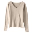 thumbnail image 3 of Admvng Womens Sweaters Solid Color Long Sleeved V-neck Knitted Sweater Thin Sweater Top, Size S-2XL, 3 of 3