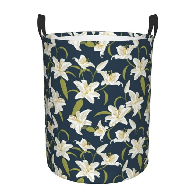 Balery Lilies Flowers Cesta de ropa redonda con asas, impermeable, independiente, para ropa, juguetes, dormitorio y familia-Small