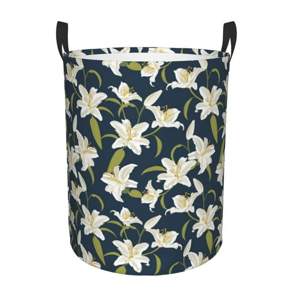 Balery Lilies Flowers Cesta de ropa redonda con asas, impermeable, independiente, para ropa, juguetes, dormitorio y familia-Small