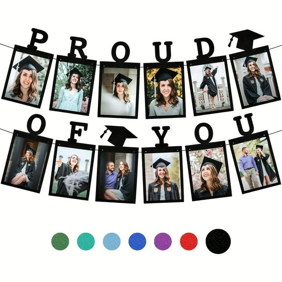 2025 Graduation Photo Banner & Garland Decor - No DIY Pre-Strung Class of 2025 Backdrop, Proud of You Banner for High School & College Grad Party, Graduation Ceremony Decorations, Photobooth Props