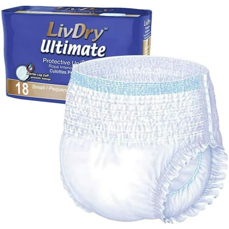 LivDry Unisex Adult Incontinence Underwear  Ultimate Comfort  High Absorbency  Leak Protection (Small  18-Pack)