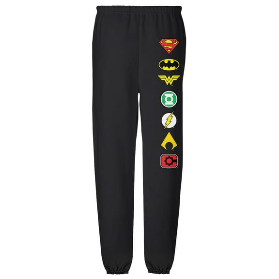 Justice League Justice League Icons Unisex Jogger Sweatpants with Pockets for Men and Women, Black, 2X-Large