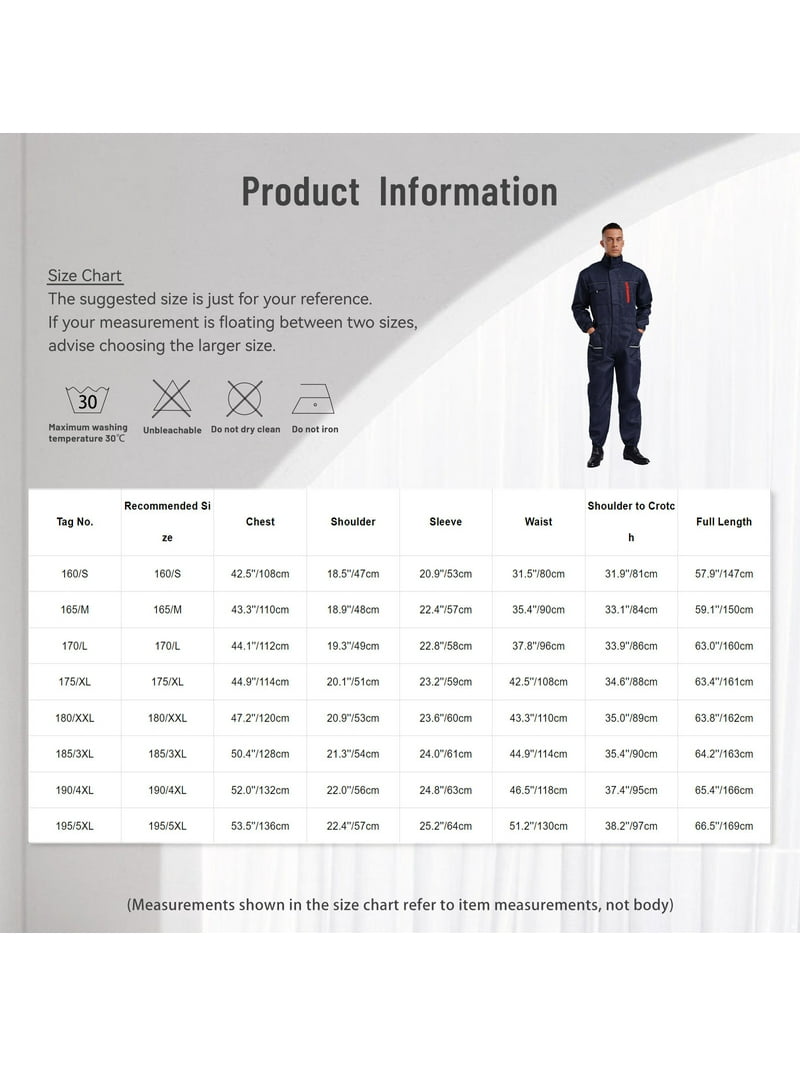 Yeahdor Men's Coveralls Long Sleeve One Piece Wear-Resistant Work