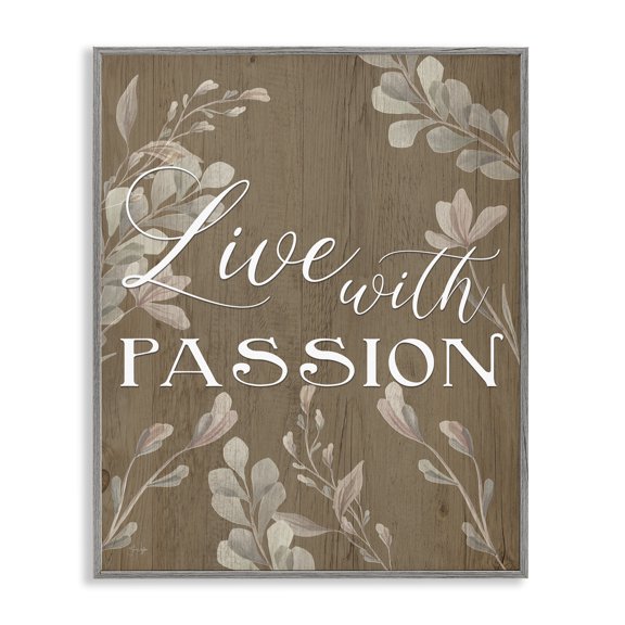 Stupell Industries Cottage Live With Passion Rustic Botanicals Gray Framed Giclee Art, 16 x 20, by Yass Naffas Designs