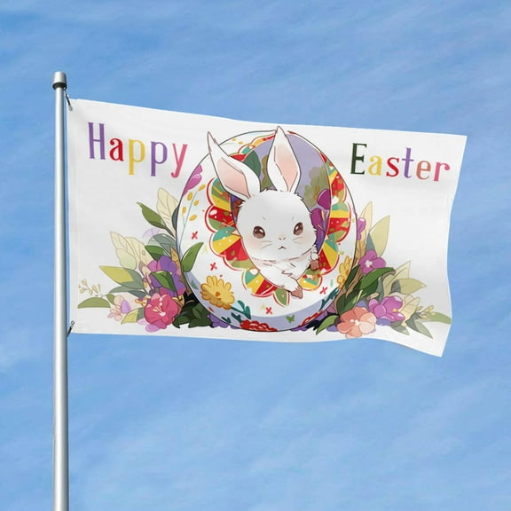 Cayyon Happy Easter Rabbit Flag Banner 3x5 feet with 2 Brass Grommets