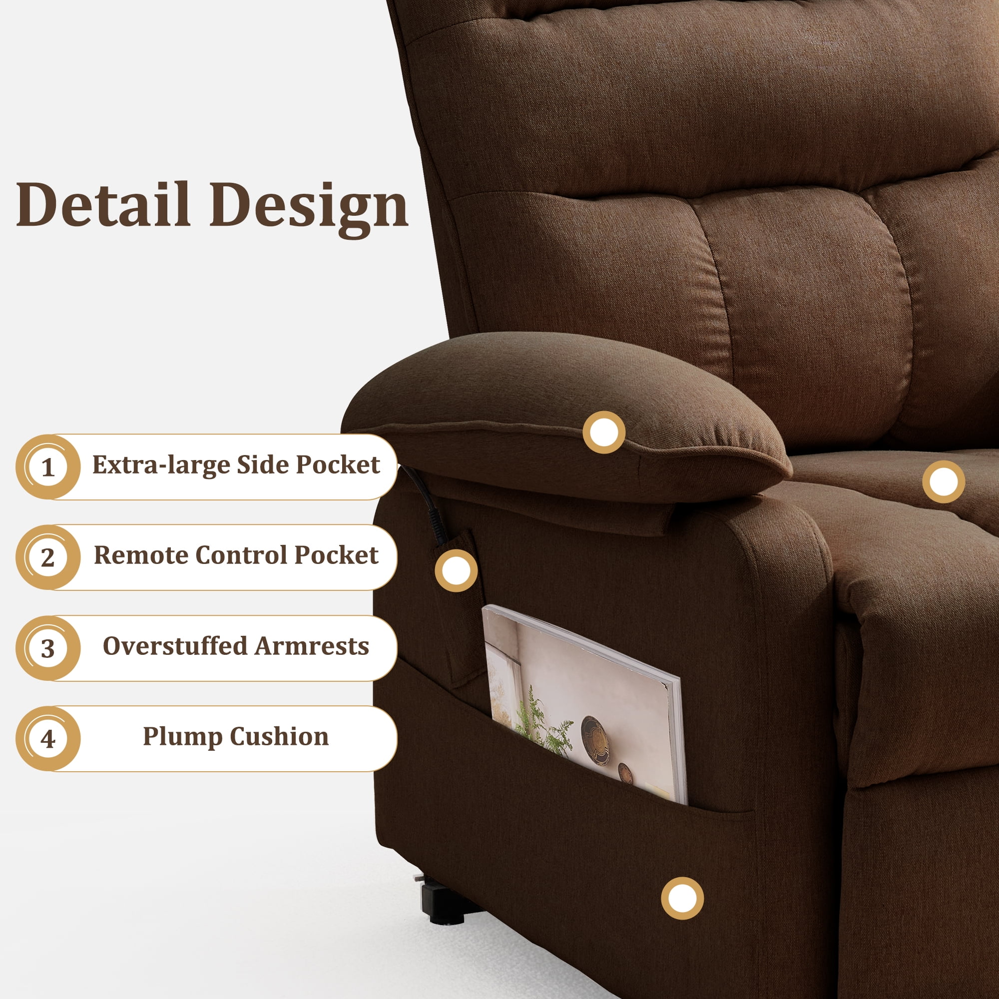 Korser Small Power Lift Recliner Chair for Elderly with Side Pockets Lift Chair for Small Spaces for Living Room,Linen,Brown