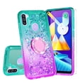 thumbnail image 3 of SOGA Phone Cover Compatible for Samsung Galaxy M11 Liquid Floating Quicksand Case with Diamond Ring Stand for Magnetic Car Mount and Lanyard - Purple on Teal, 3 of 5
