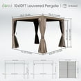 thumbnail image 2 of Domi Outdoor Living 10' x 10'Aluminum Louvered Pergola w/Adjustable Roof Louvers, Full Aluminum Frame & Built-In Gutter System for Deck, Garden, or Backyard, Brown, 2 of 7