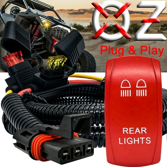 REAR LIGHTS On/Off Red Rocker Switch with Power Busbar Plug Wire Harness Compatible with Polaris Pulse Power Busbar RZR Turbo R Pro Ranger Crew XP 2018-2023