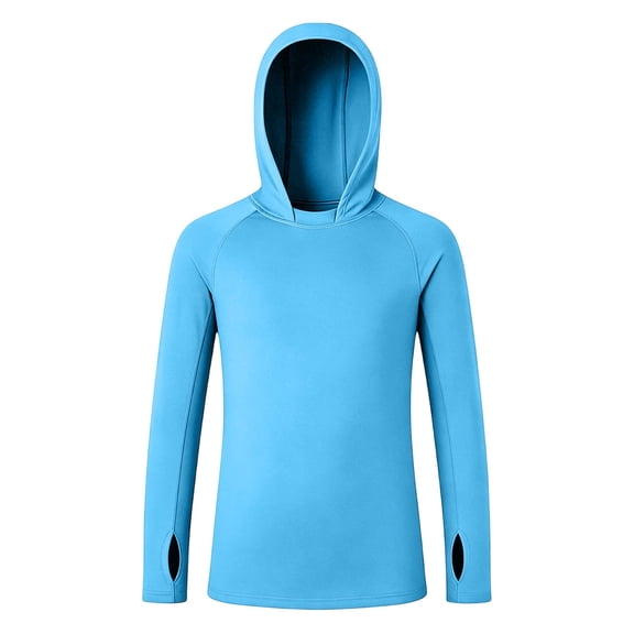 Boys Hooded Rash Guard with Thumb Hole Long Sleeve, UPF 50 UV Sun Protection Swim Shirt, Fishing Water Hoodie for Girls Kids Youth Unisex 5-13Y