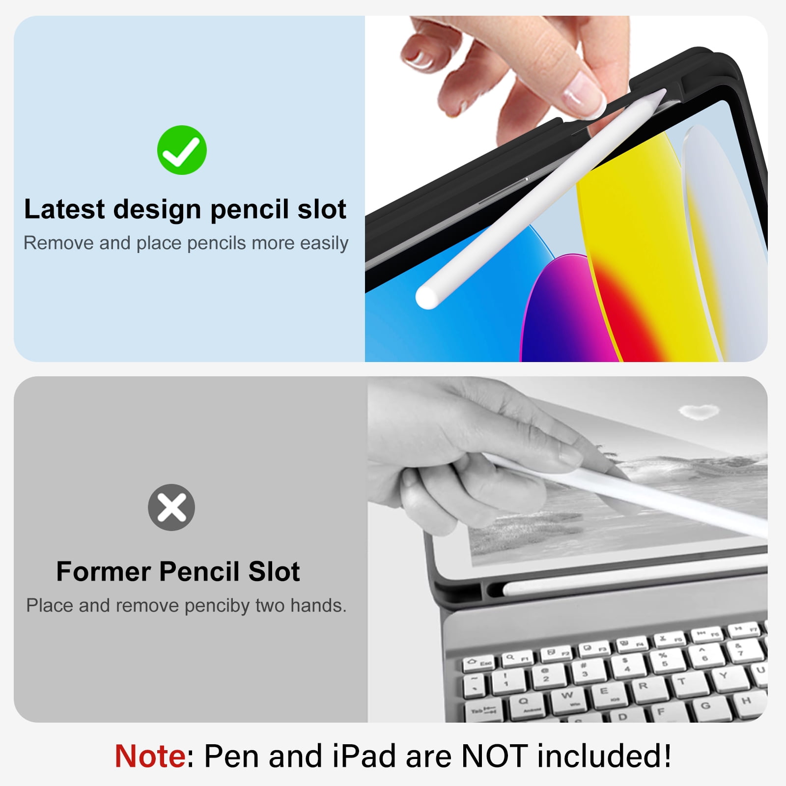 Kenke Case iPad (A16) 11th Generation 11 inch 2025,for iPad 10th Generation 10.9 Inch 2022 with Keyboard - 7 Colors Backlit Wireless Detachable, with Pencil Holder Keyboard Case, (Black)
