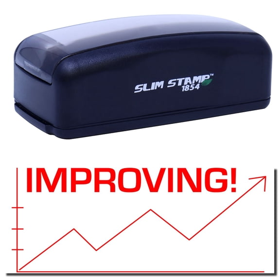 Large Pre-Inked Improving with Chart Icon Stamp, Slim 1854, Ultra Slim Design, Impression Size 1-13/16" by 2-1/2", Up to 25,000 Impressions - Red Ink