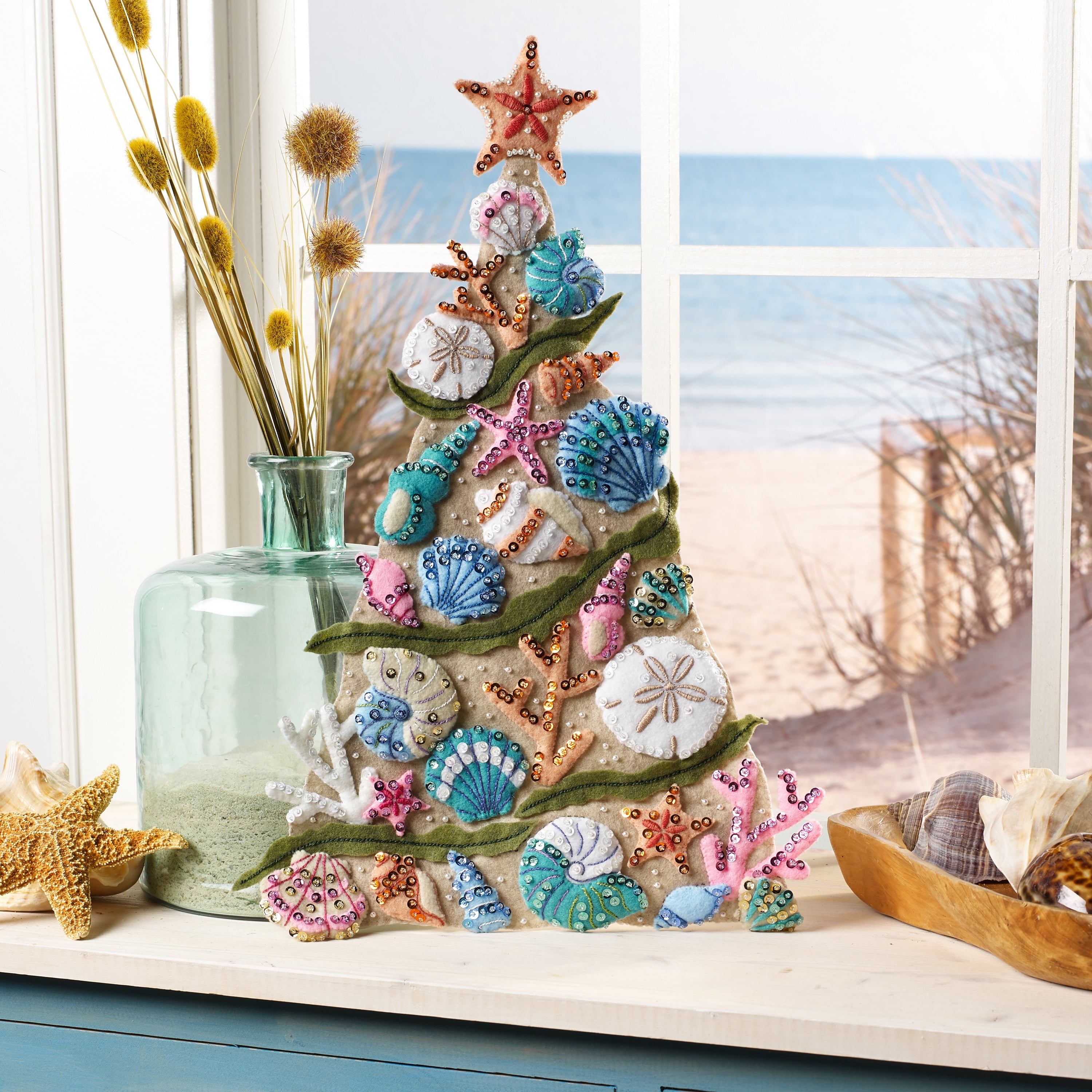 Bucilla Felt Applique Wall Hanging Embroidery Kit, Coastal Christmas, 12" x 24"