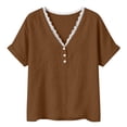 thumbnail image 3 of SROBPTY Womens T-Shirts Solid V Neck Short Sleeve Lace Loose Breathable Summer Tops for Casual Wear, 3 of 5