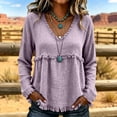 thumbnail image 3 of WULMLEO Womens Long Sleeve V Neck Tops Cotton Linen Fringe Trim Casual Blouses Purple S, 3 of 9