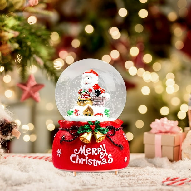 Adornos navideños, adornos navideños, regalos navideños creativos Papá Noel música cristal nieve flotante luminoso adornos de escritorio regalos de Navidad 110 ml decoraciones de escritorio