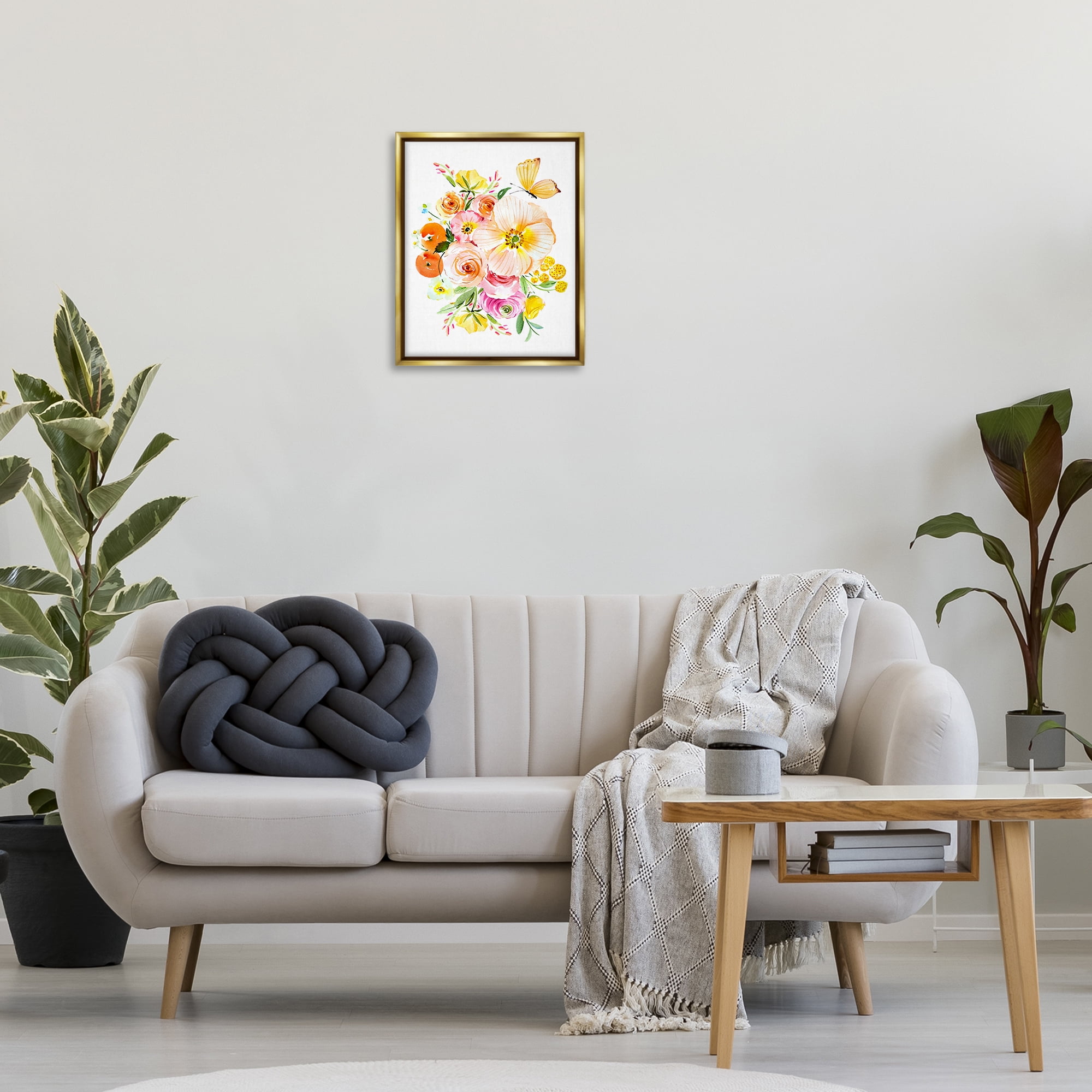 Stupell Industries Varied Flower Bundle Botanical & Floral Painting Gold Floater Framed Art Print Wall Art, 17 x 21