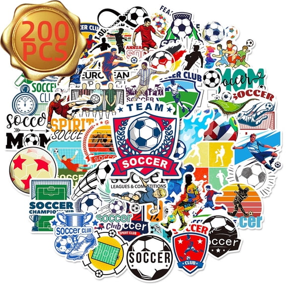 Soccer Stickers, Sports Stickers for Water Bottles Scrapbooking, Soccer Party Favors Birthday Decorations Gifts, 200PCS Waterproof