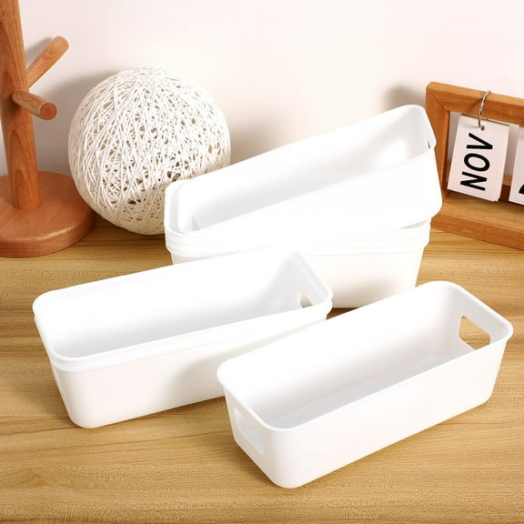 YSNOOWE 8Pcs Plastic Storage Bins for Office Desk White Rectangular Organizer 8.45X3.54X2.75in