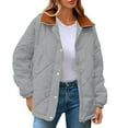 thumbnail image 2 of Women's Winter Quilted Jacket - Thickened Long Sleeve Button Down, Warm Insulated Casual Coat for Everyday Wear & Commute Gray L, 2 of 9