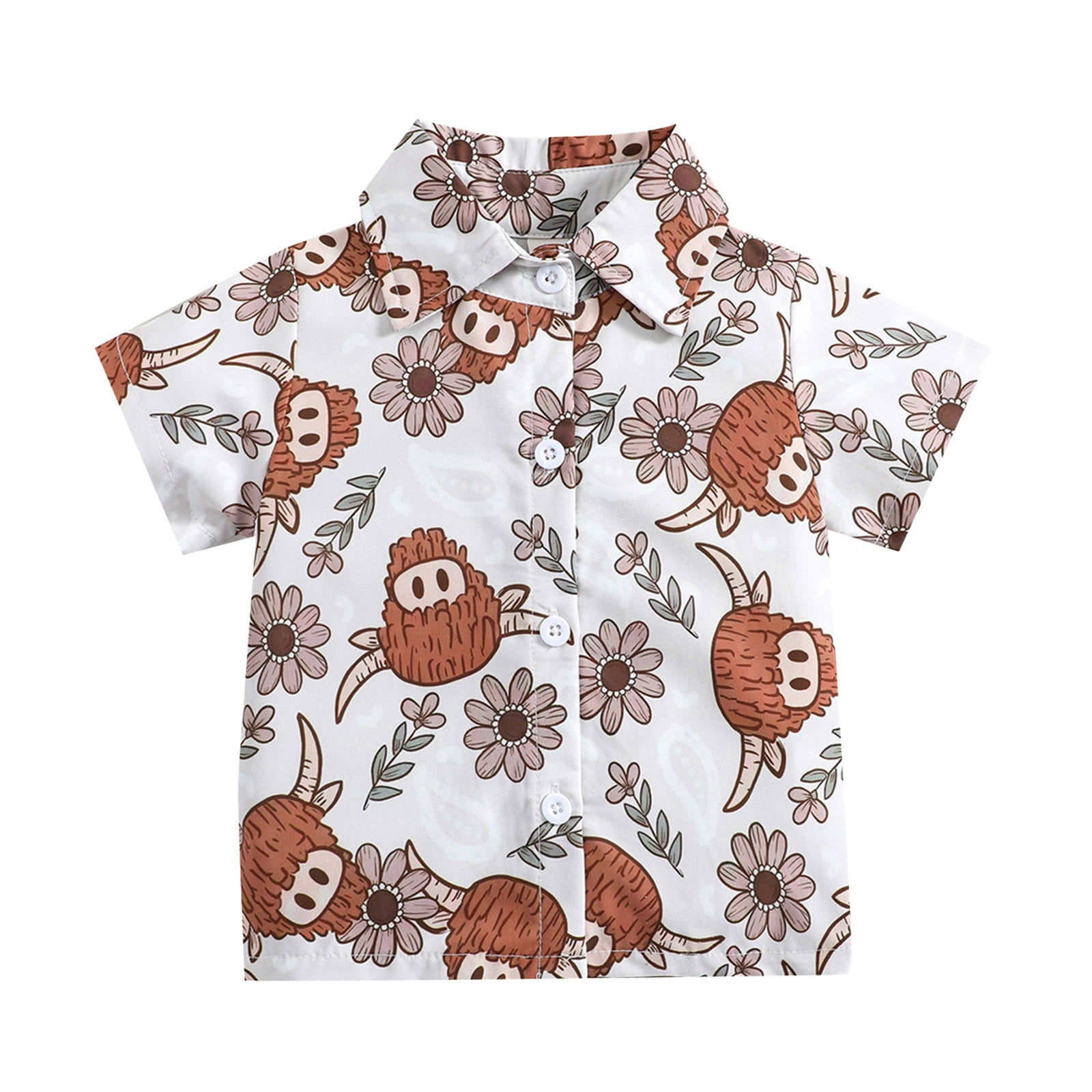 Makrom Floral Boys Print Shirt, White / 4 Years / 100% Cotton