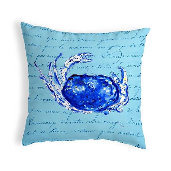 Betsy Drake KS351 12 x 12 in. Blue Script Crab Small No-Cord Pillow
